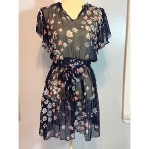 Club Monaco Romantic Cottagecore Floral Chiffon Dress with Tie Waist – Size 0